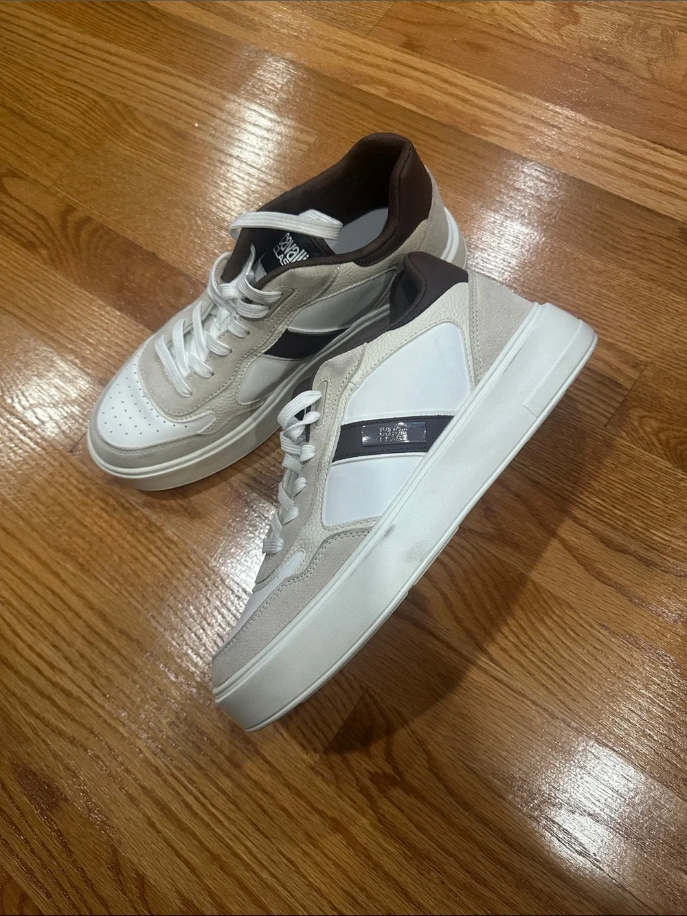 Cavalli Class Men's White and Brown Low-Top Sneakers